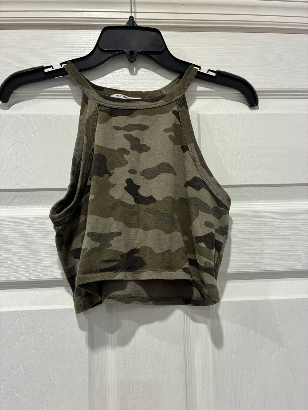 Zara Olive Camo High-Neck Crop Tank